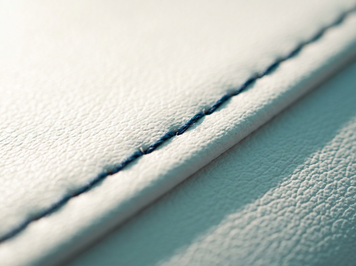 Freshly conditioned white marine vinyl boat upholstery